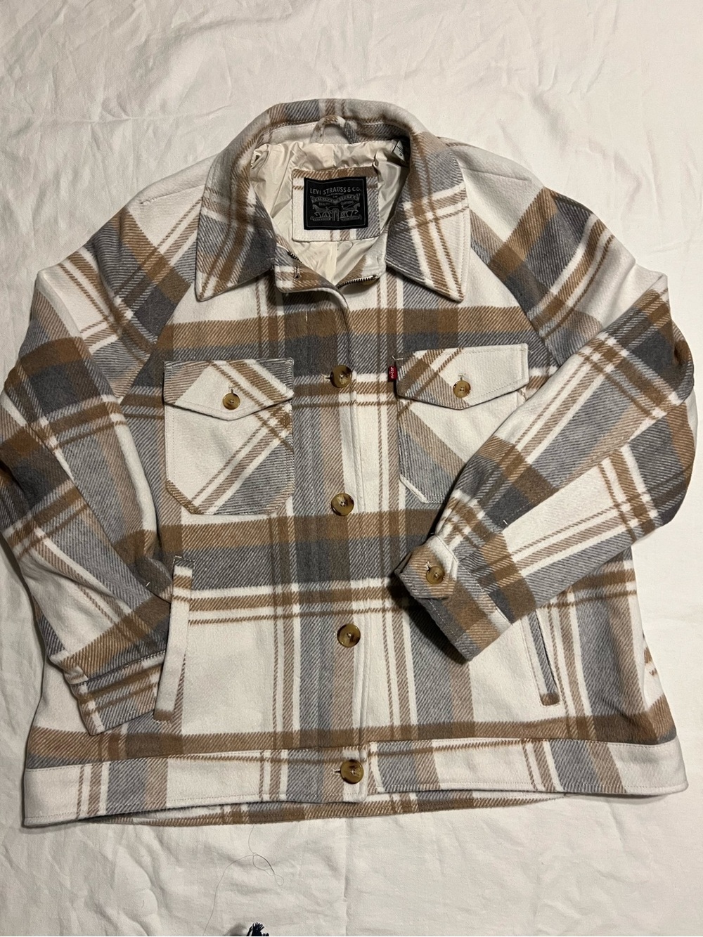 Levi's women Plaid Jean Jacket in Cream, Brown & Gray